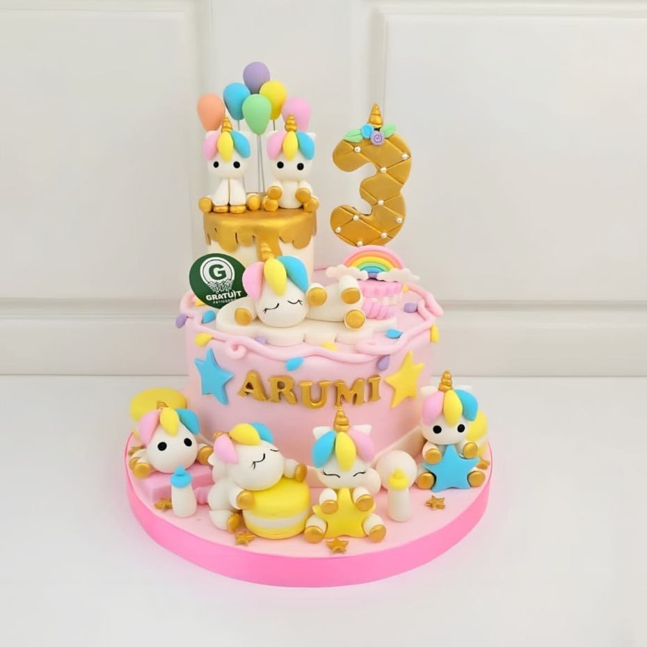 CAKE TEMA UNICORN BALLON FULL FONDANT / KUE ULANG TAHUN