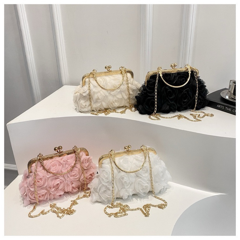 TAS PESTA PERNIKAHAN CLUTCH WANITA MOTIF MAWAR MEWAH / CLUTCH KONDANGAN ROSE UNIK DAN ELEGAN