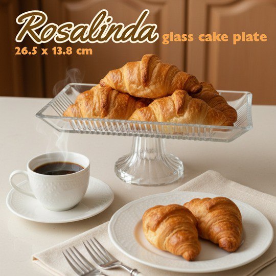 ROSALINDA Glass Cake Plate | Glass Cake Plate | Piring Saji Kue Kaca