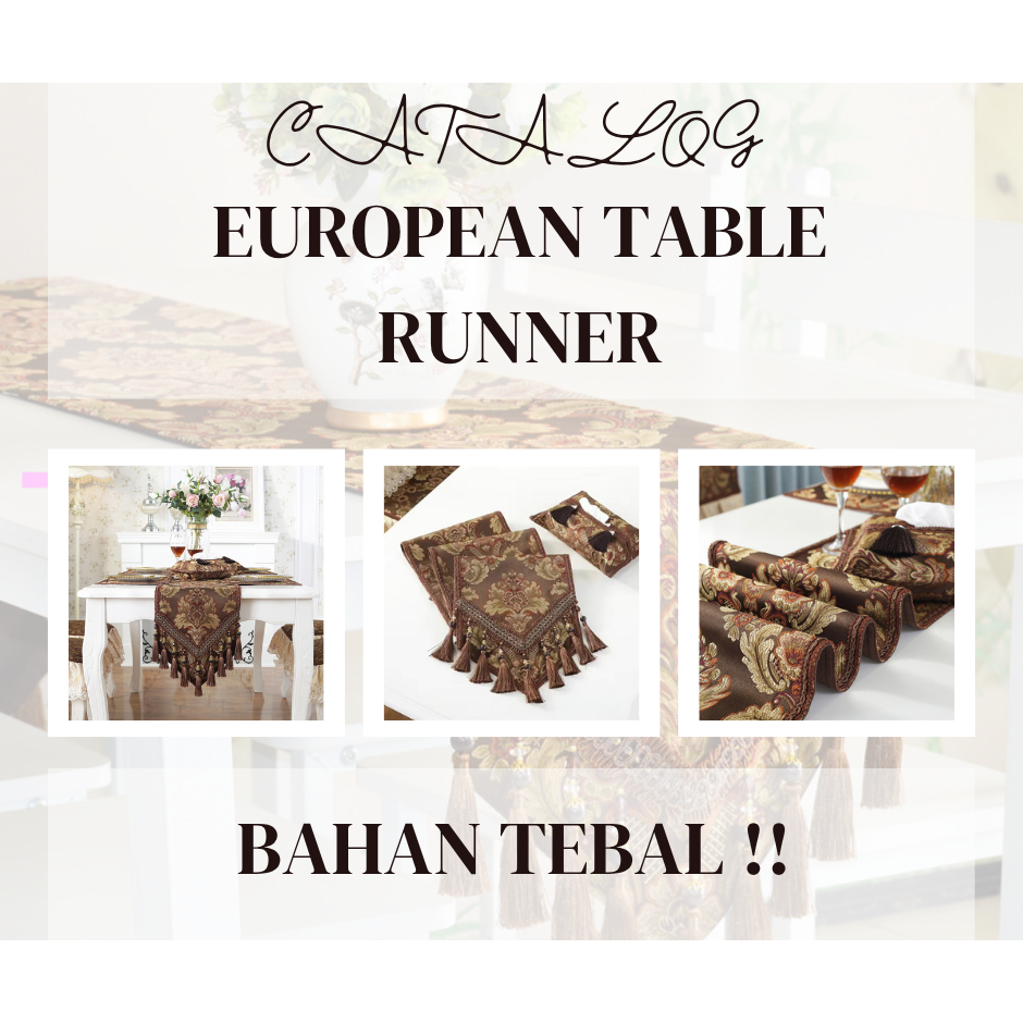 GHD European Table Runner / Taplak Meja Tamu Tebal Bordir Meja Makan Buffet Premium Tassel Rumbai