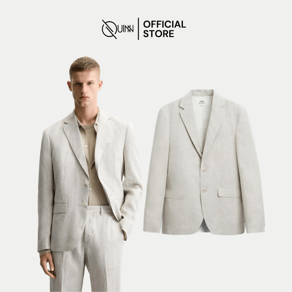 Zara Blazer Linen Suit Light Beige / Jas Blezer Formal Pria BNWT