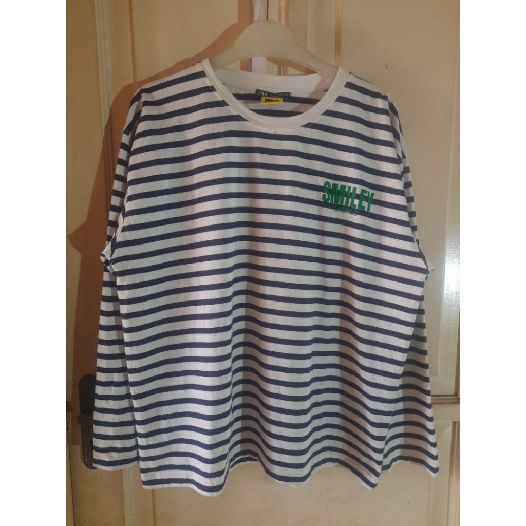 Kaos Lengan Panjang / Longsleeve Salur Zara X Smiley ( Bonus Longsleeve Guess )