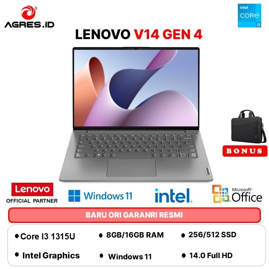 NEW - LENOVO V14 G4 I3 1315 - RAM 16GB 512GB W11+OFFICE PERMANEN 14.0FHD 2Y GRY -NKID