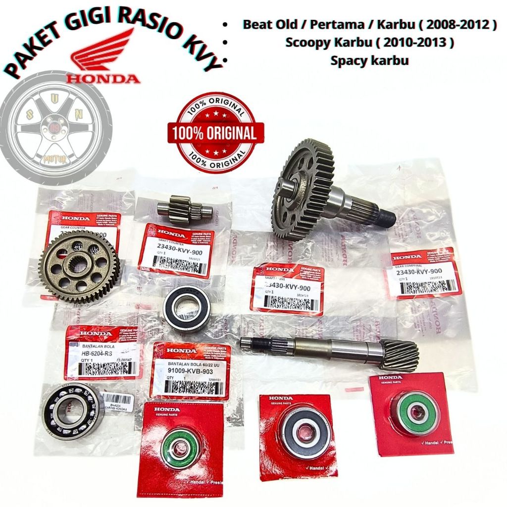 GIGI GEAR RASIO KOMPLIT + BEARING KVY ORI AHM Beat Karbu , Scoopy Karbu , Spacy Karbu ASLI ORIGINAL 