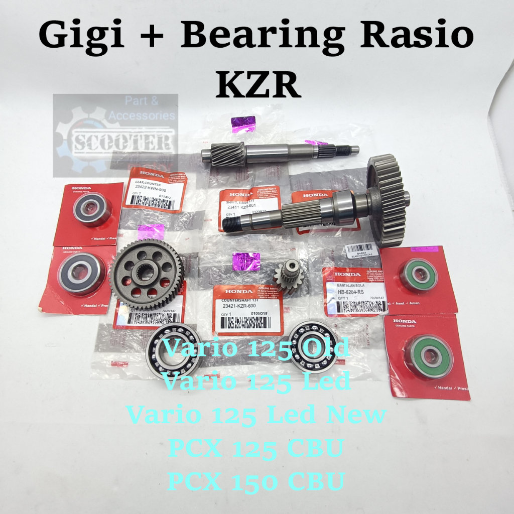 Paket Gigi + Bearing Rasio Set KZR Honda Vario 125 Old Led New Pcx 125 CBU Pcx 150 CBU GIR Gardan