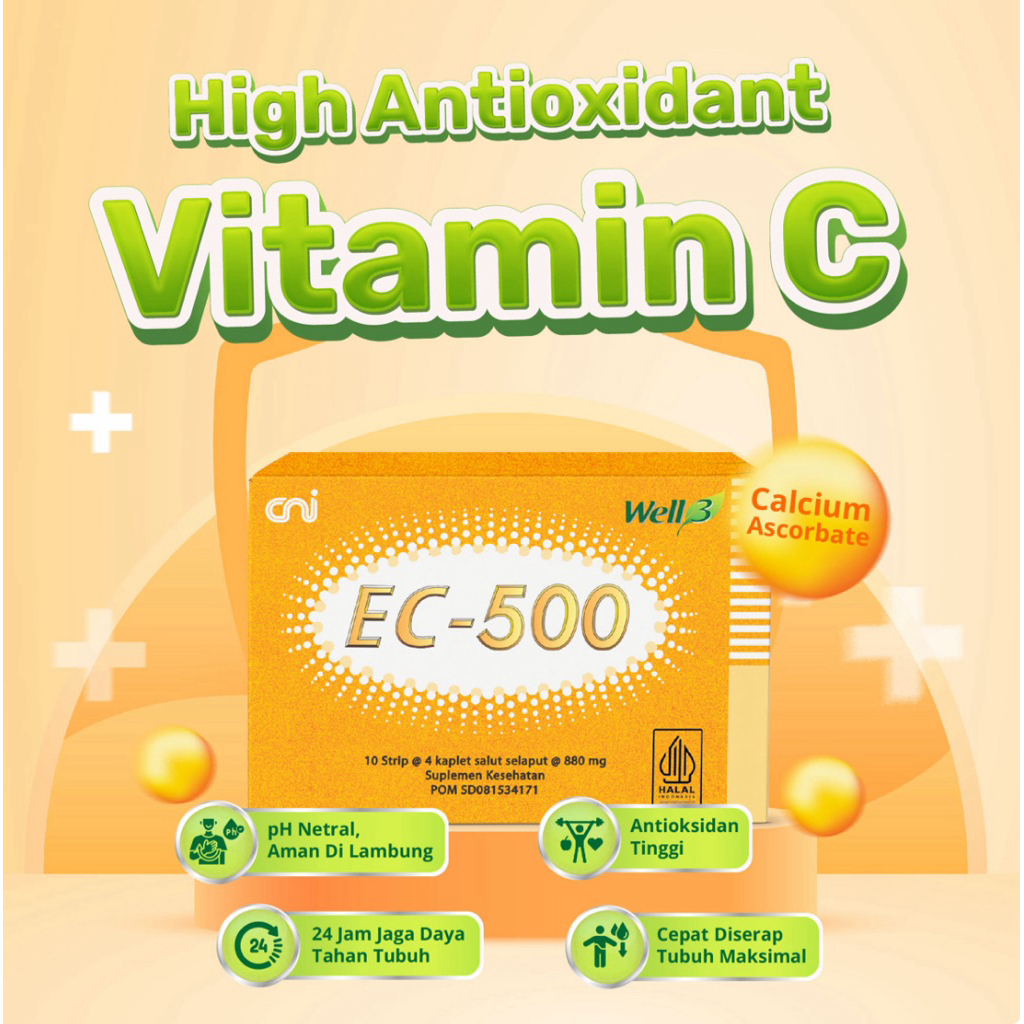 WELL3 EC-500 CNI WELL 3 ESTER C 500 VITAMIN C ISI 10 STRIP X 4 TABLET ASLI ORIGINAL