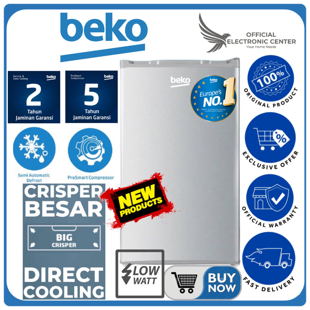 KULKAS 1 PINTU 100L BEKO RS10130SMD RS10130 SMD RS 10130SMD SUPER LOW WATT PRO SMART COMPRESSOR FAST