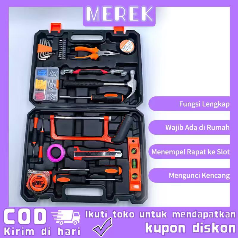 Kunci Set Lengkap 62PCS Hand Toolset Rumah Tangga Tool Kit Set / Toolkit Set / Terdiri dari tang, ob