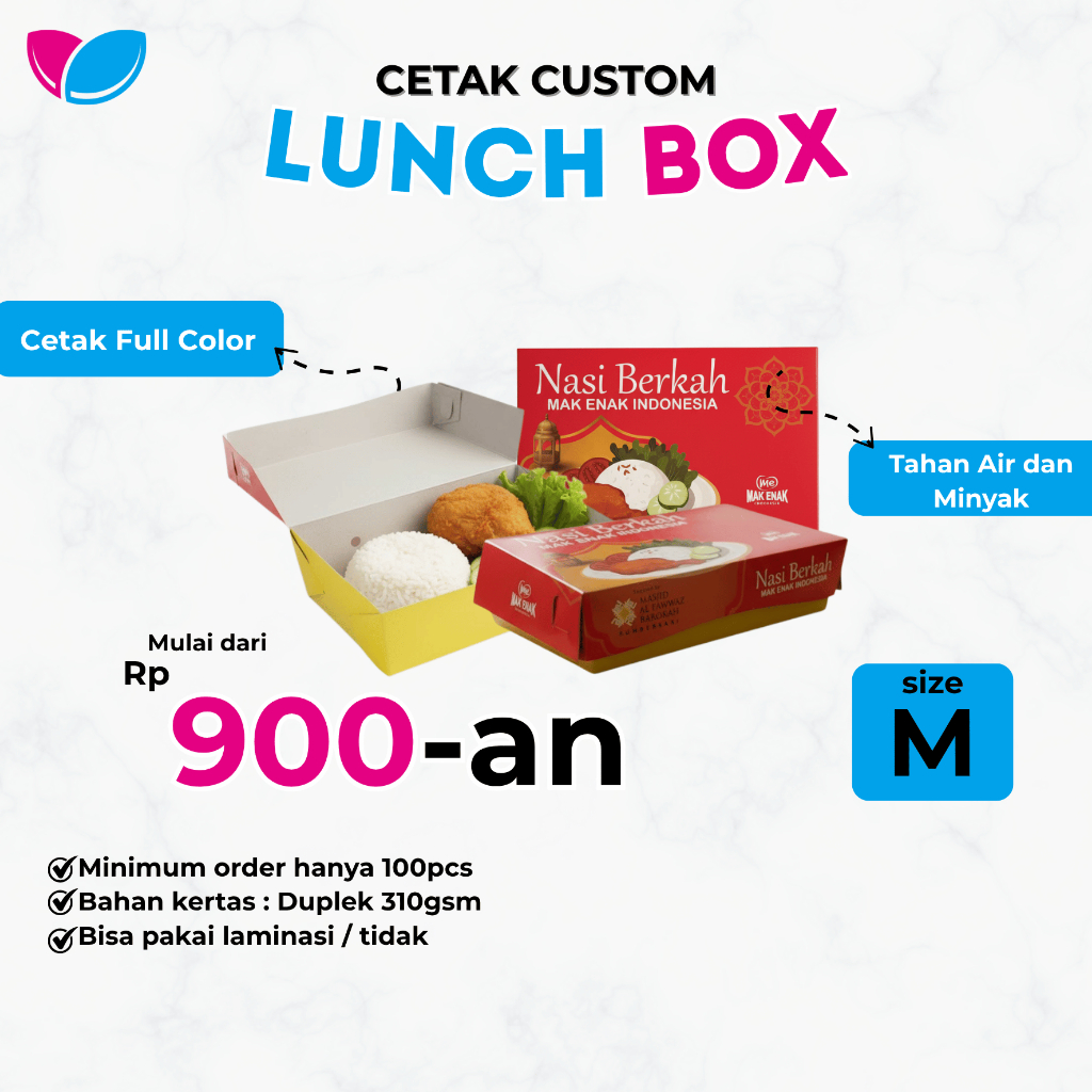 Paper Lunch Box Custom Desain size M | Kotak Makanan Cetak Desain Custom | Bahan Kertas Duplek
