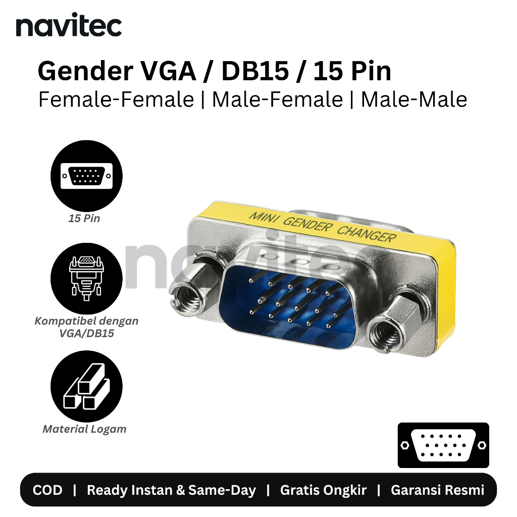 Gender Changer DB15 / VGA Female-Female / Male-Female / Male-Male Konektor 15 Pin DB15 Adapter