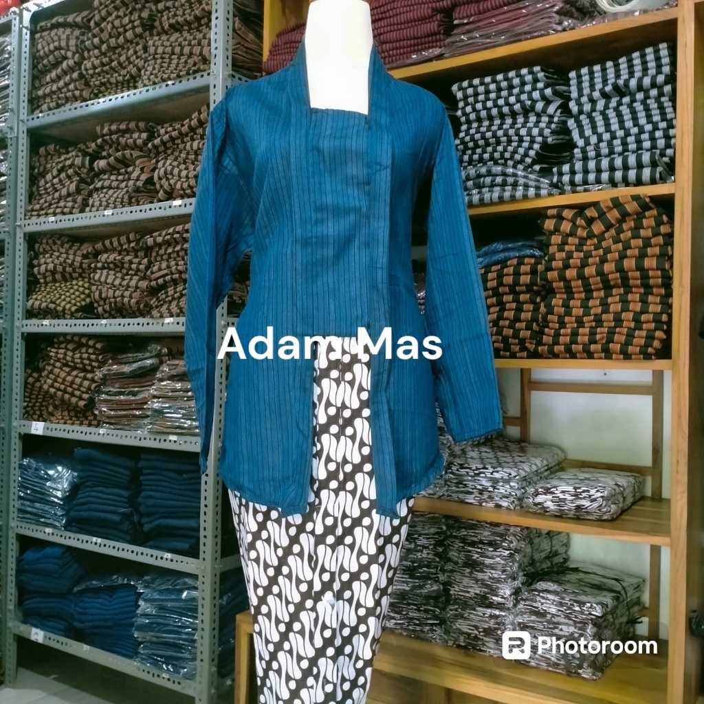 Setelan Kebaya Lurik Wanita Dewasa / Set Baju AdatJjawa Perempuan / Kebaya Kartini Biru