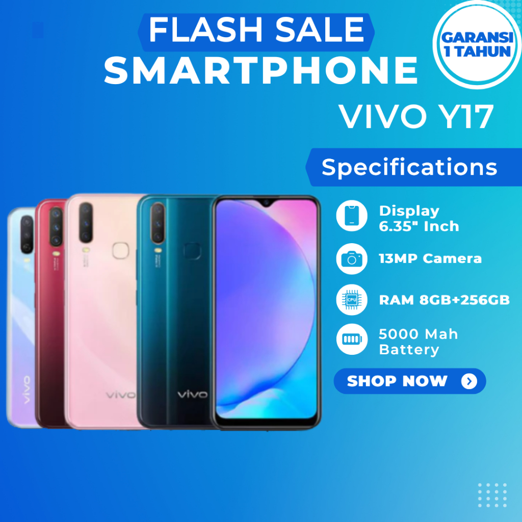 VIVO Y17 RAM 8GB/256 LAYAR 6.35 INCHES BATERAI 5000 mAh FULLSET HP VIVO Y17 GARANSI 1 TAHUN
