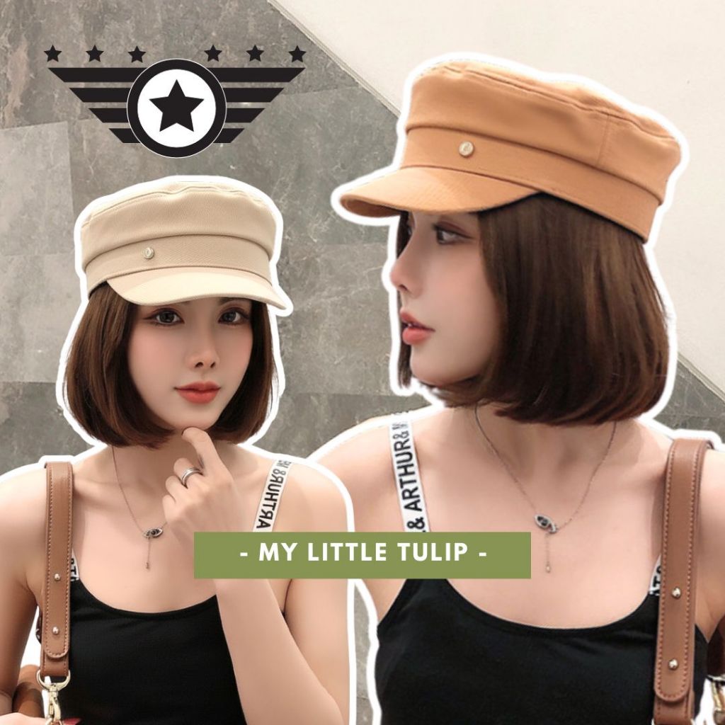 Topi Military Wanita Pria Topi Keren Cewek Topi Bagus Kekinian Korea