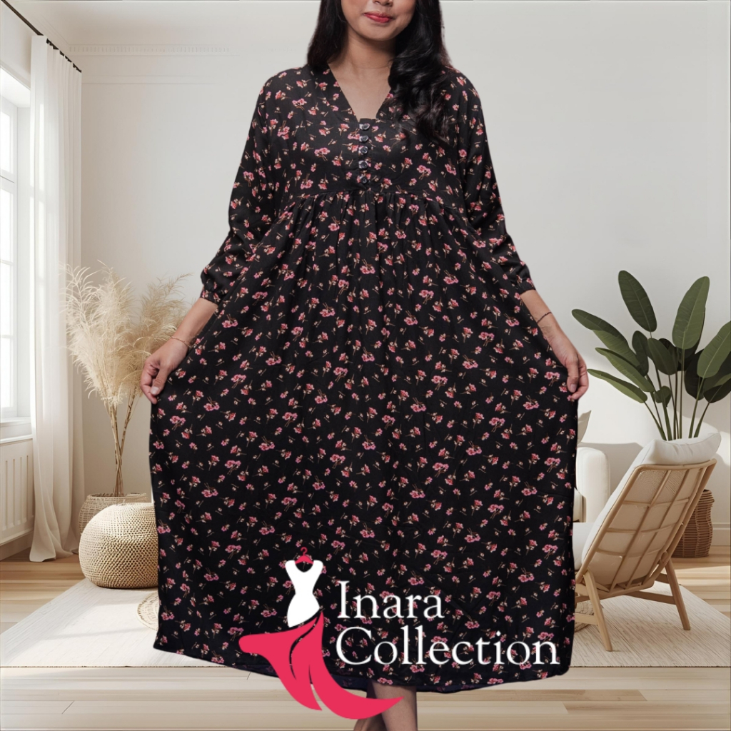 Tiara Midi Dress Wanita Rayon Premium Lengan Karet Busui Dres Wanita Kekinian