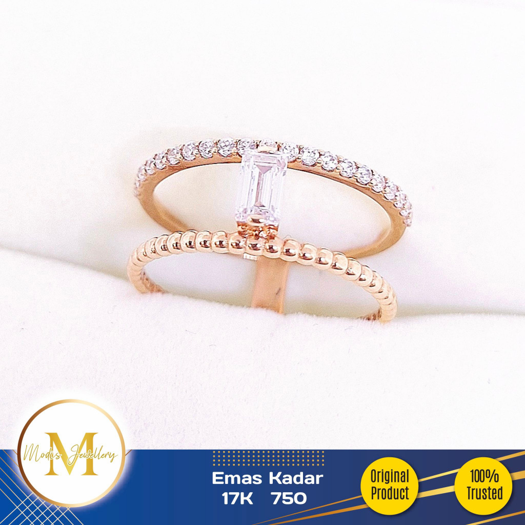 MODIS JEWELLERY - Cincin Double Batu Baguette Rosegold - Emas 17k 750