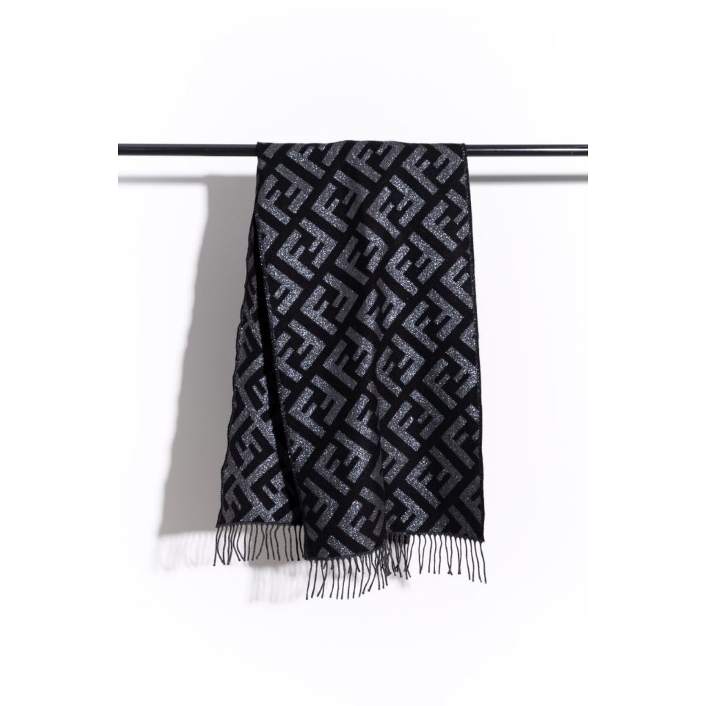 FENDI FF logo cashmere scarf  
Black
