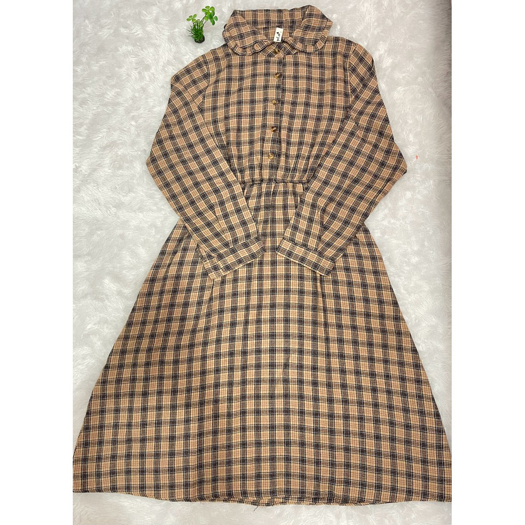 Tunik kotak kotak pinggang karet preloved