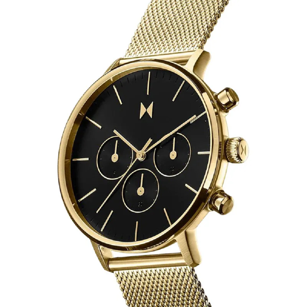 Jam Tangan Pria Casual Man Watch MVMT Legacy Traveler Men Chronograph Gold Strap Black Dial