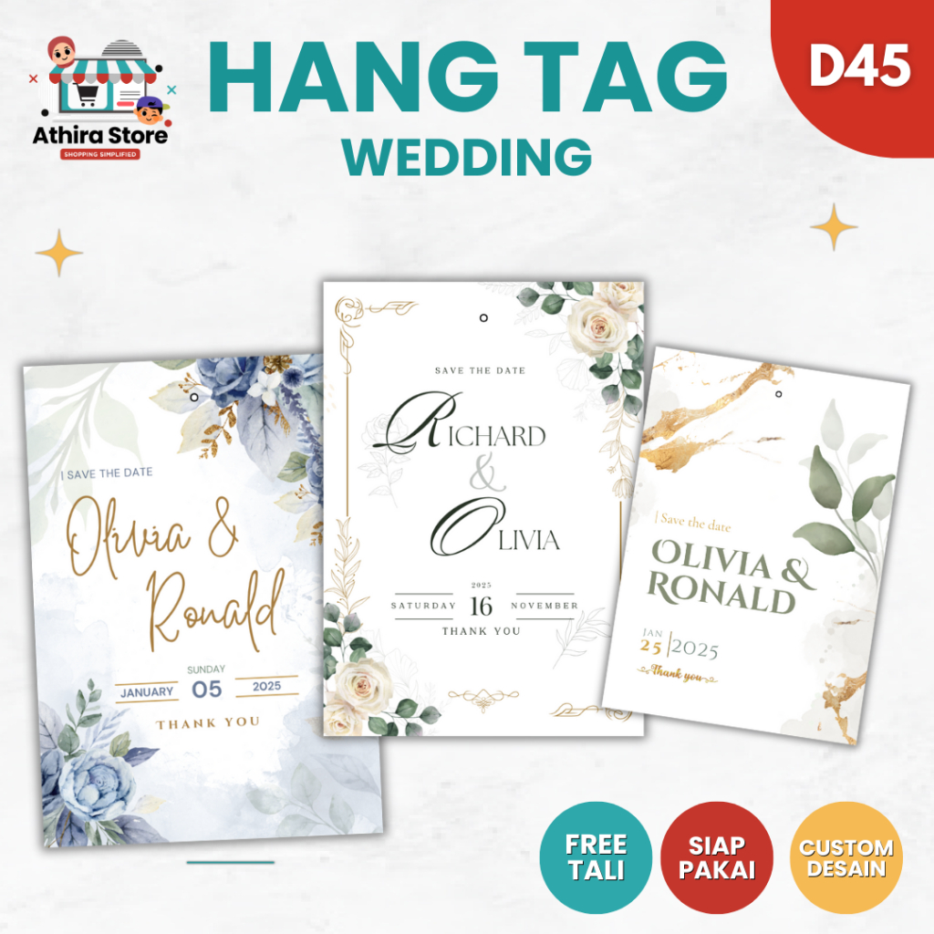 D45 Kartu ucapan souvenir wedding custom hang tag nikahan request lamaran engagement