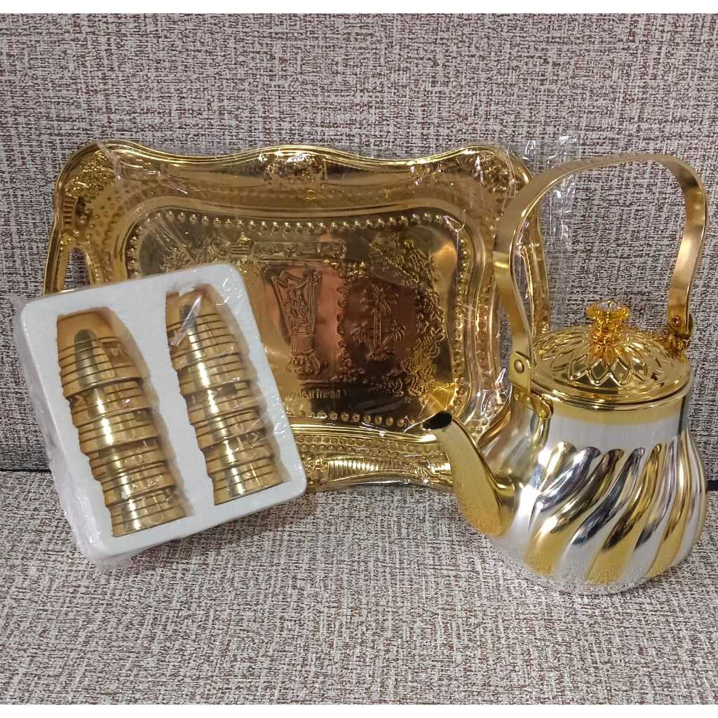 Set teko air zam-zam khas Timur Tengah Haji Umroh Arab ( 1L TEKO  TEA KETTLE + NANPAN 20X30 & GELAS 