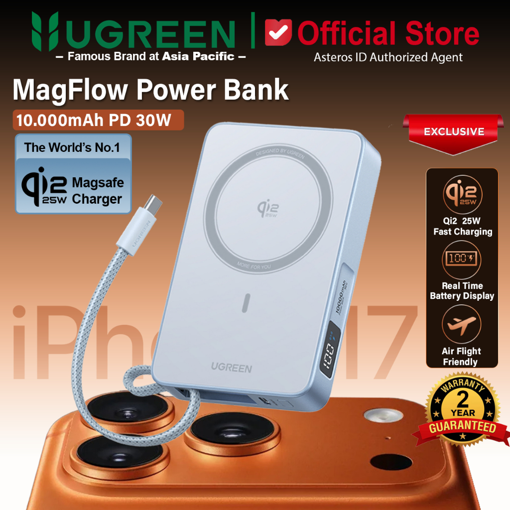 UGREEN Power Bank Magsafe Wireless iPhone 17 16 15 Pro Max 10.000mAh PD Fast Charging 20w