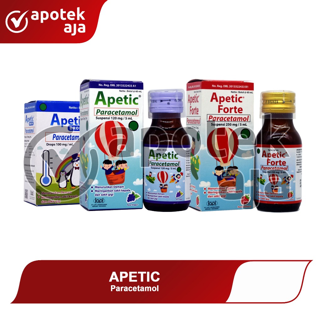 APETIC Forte Syrup Drops Varian - Obat Demam Panas Paracetamol Parasetamol Anak Bayi Sirup Apetik