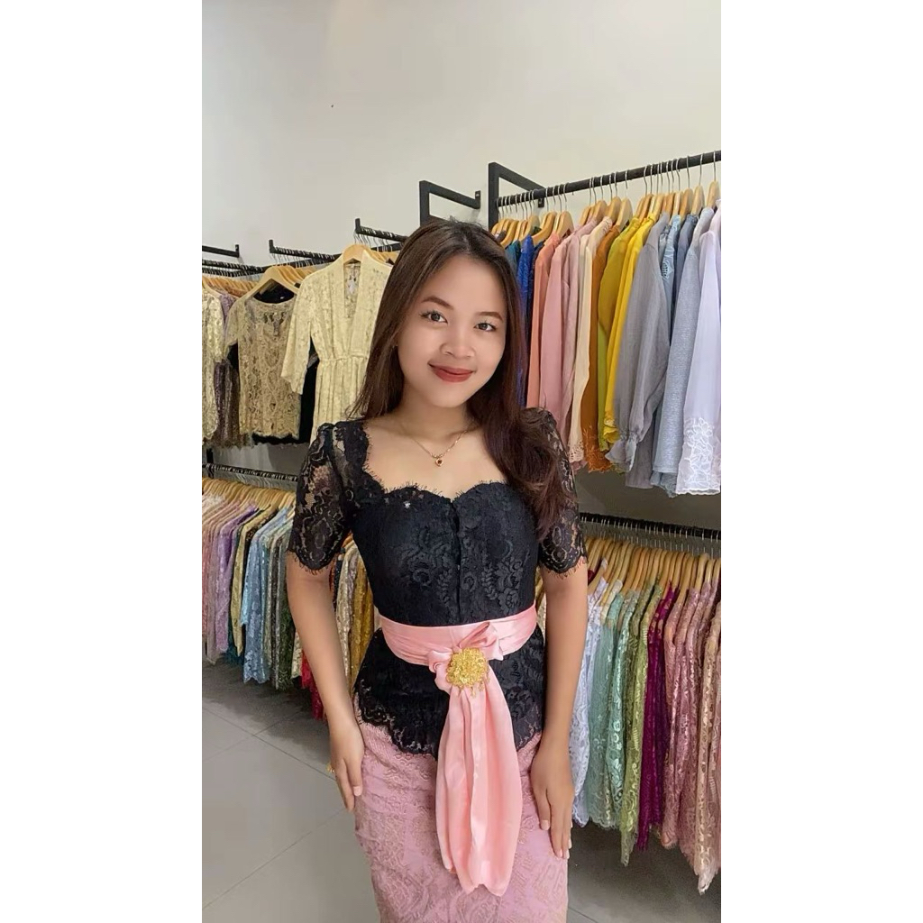 kebaya tile brokat wanita premium lengan pendek