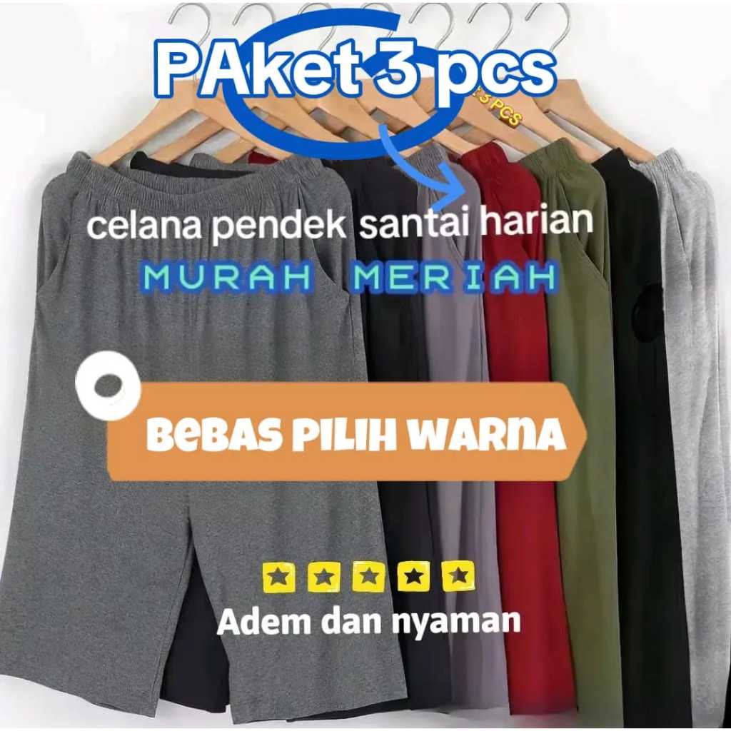 PAKET ISI 3 PCS CELAMIS PENDEK WANITA JUMBO BAHAN KAOS RAYON/CELANA POLOS RUMAHAN SANTAI SELUTUT