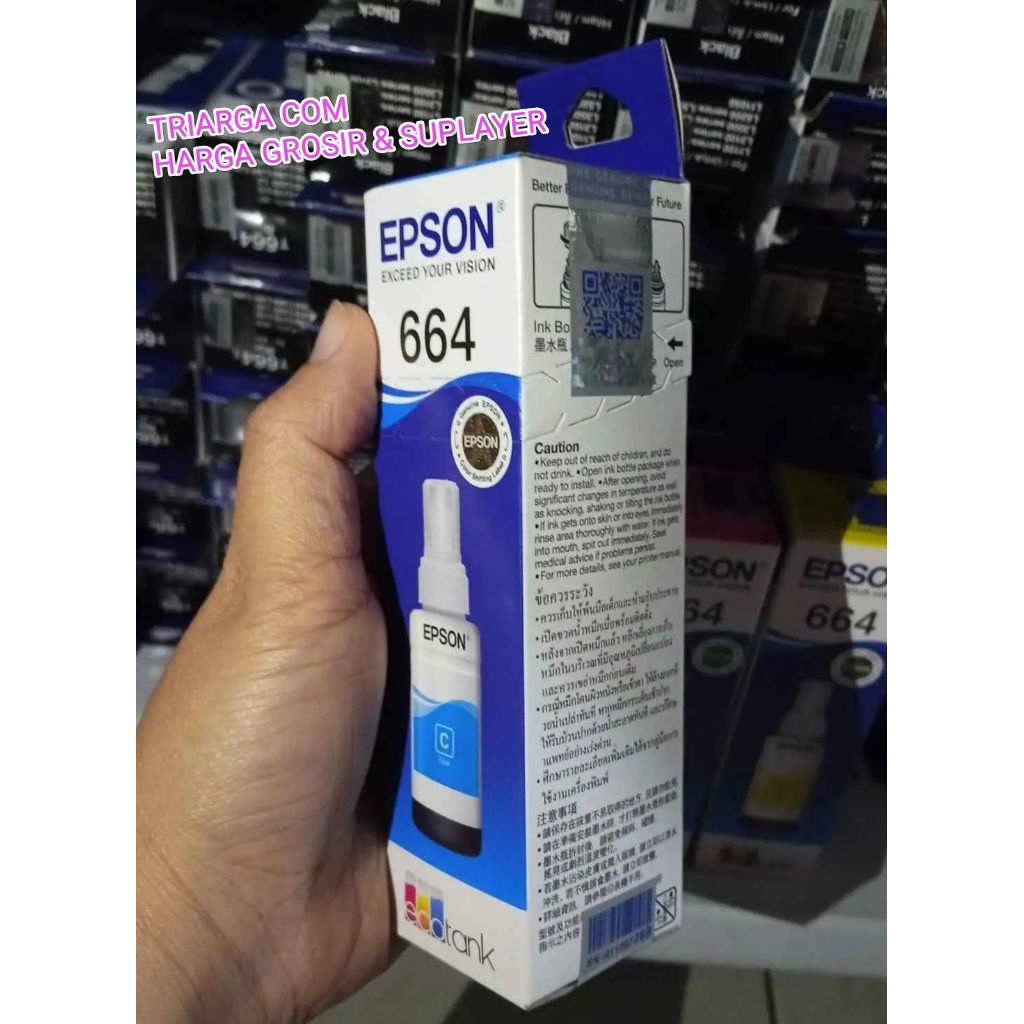 tinta Epson Tinta 664 cyan original untuk printer Epson L100, Epson L200, Epson L110, Epson L210, Ep