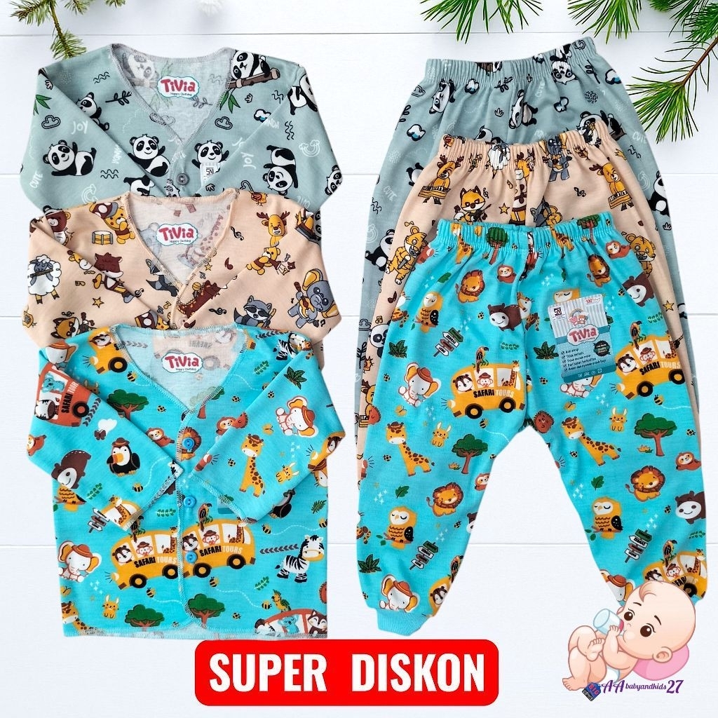 TERBARU TIVIA 3Pasang Setelan Baju Bayi Newborn 0-6bulan Lengan Panjang Celana Panjang Ukuran Newbor