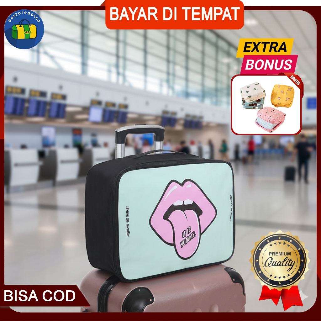 Tas Travel Wanita Korea Kanvas Asli Import Travel Bag Canvas Cute Cartoon Portable Impor XRF08