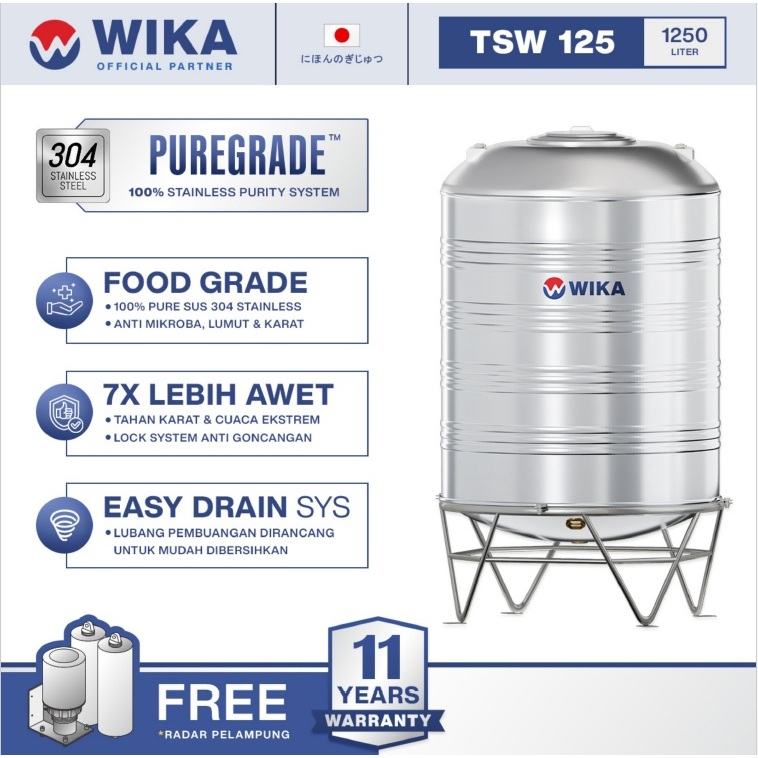 Tangki Air Stainless WIKA 1250 Liter TSW-125 / Toren / Tandon Stainless 304