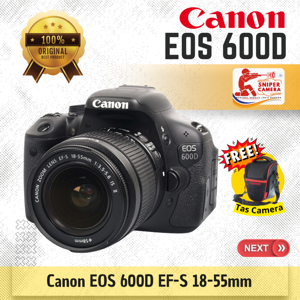 Canon EOS 600D Kit 18-55mm IS Kamera DSLR Canon 18MP Full HD Baru Original