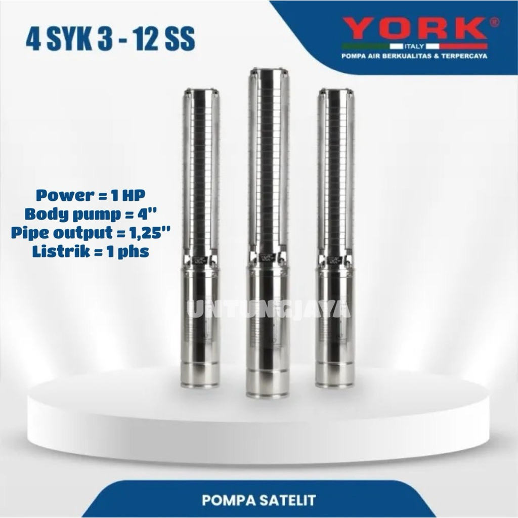 POMPA SUBMERSIBLE YORK 4 SYK 3-12 SS 1 PHASE 1 HP // POMPA CELUP YORK 4SYK 3-12 SS 1PHASE 1 HP // PO