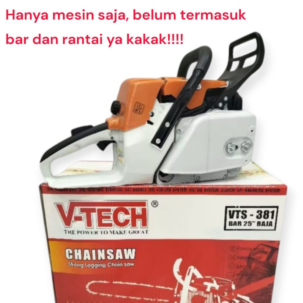 Chainsaw/Senso V-tech VTS-381/72cc Tanpa Bar dan Rantai