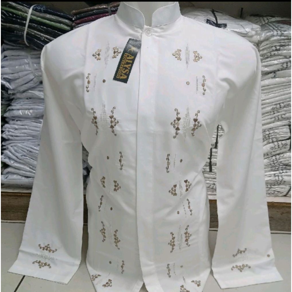 BAJU KOKO PRIA (AC)PADANG KERANCANG SULAM TAGAN ORIGINAL/ KOKO PADANG KATUN SEMI SUTRA TRAWANG TERLA