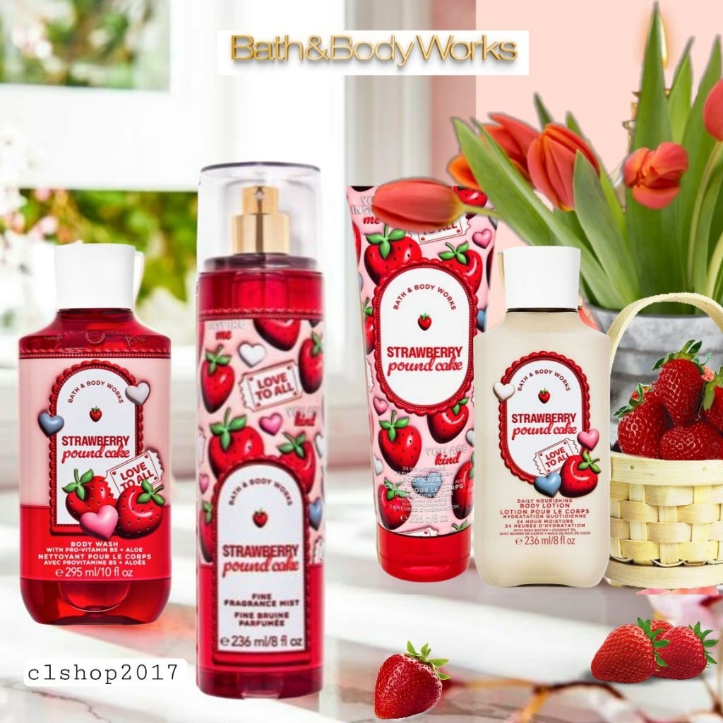 BBW STRAWBERRY POUND CAKE SERIES MIST LOTION SHOWER GEL HAND CREAM WALLFLOWER ROOM SPRAY SCENTPORTAB