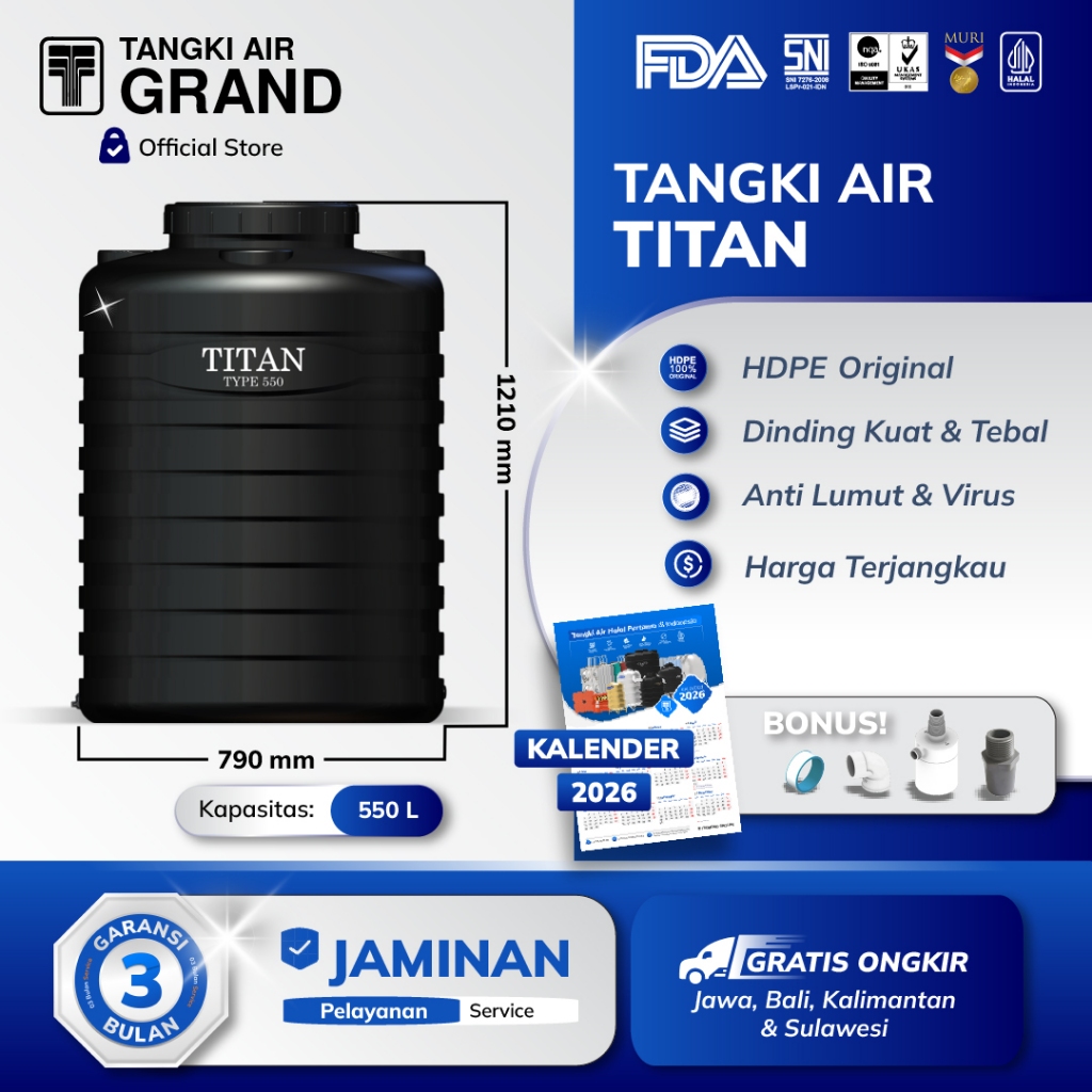 Titan Blow Tangki Toren Tandon air 550 L dan Pelampung Otomatis (Bundling)