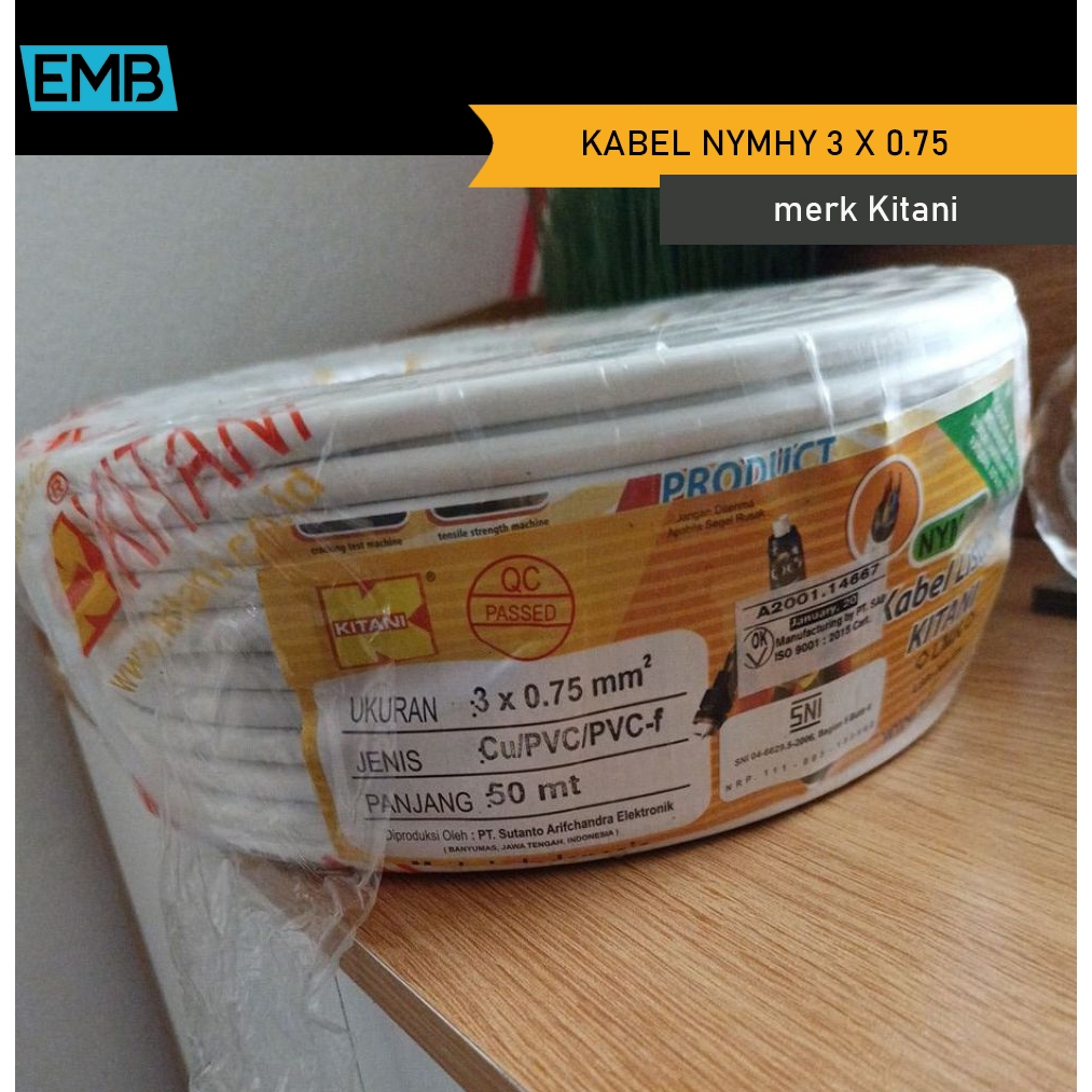 Kitani Kabel Listrik 3x0.75 NYMHY SNI Tembaga / 3 x 0.75 Serabut