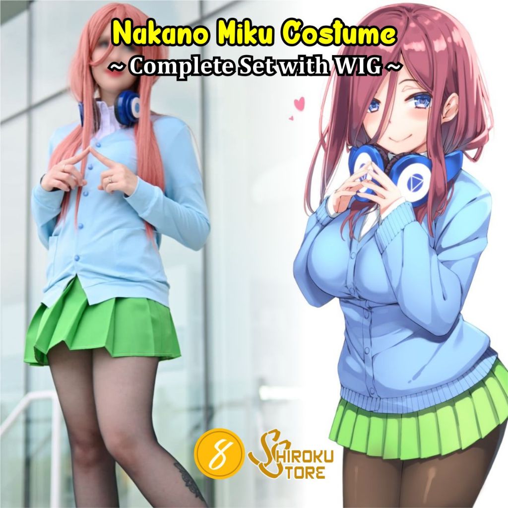 Nakano Miku Costume Set/ Baju Cosplay Wig Nino Anime Gotoubun no Hanayome Quintessential Quintuplets