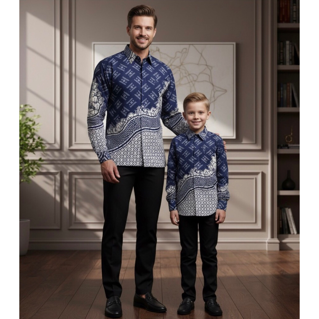 BATIK LINE BATIK CUPLE anak Motif Atasan Kemeja Baju Batik Pria Cowok Laki Laki Slimfit Full Lapis F