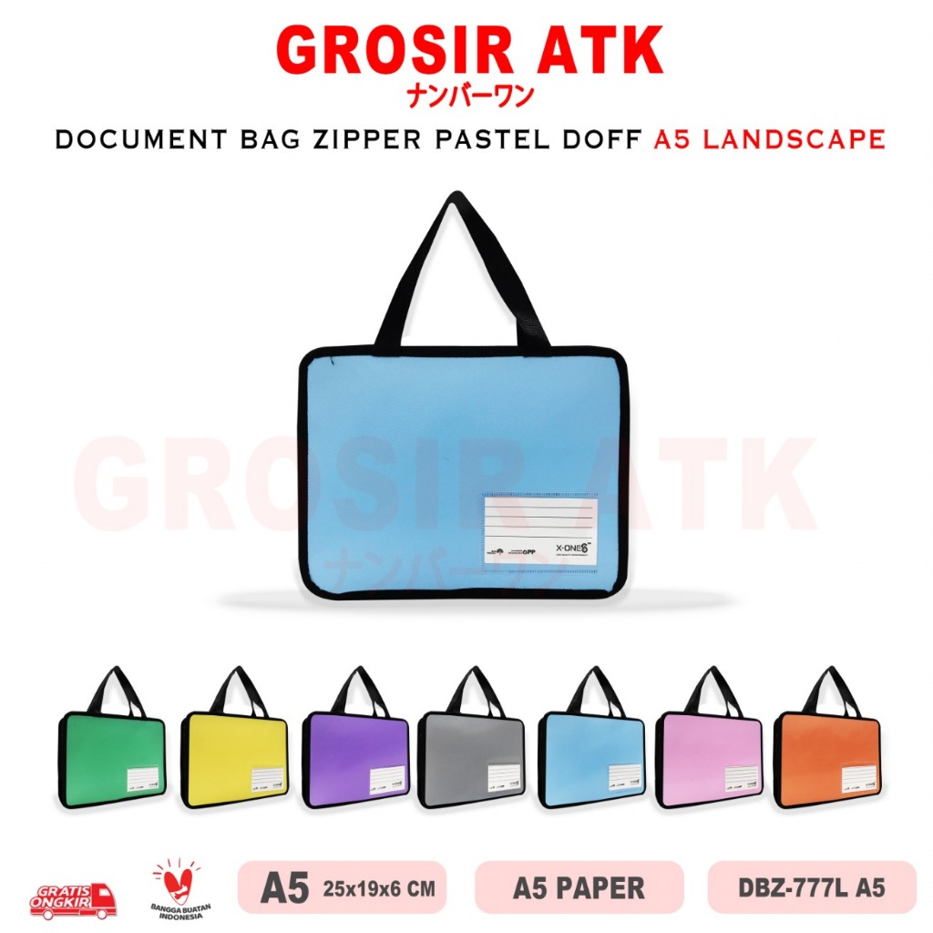 GROSIR ATK- DOKUMEN BAG ZIPPER PASTEL & DOFF UKURAN A5 LANDSCAPE DOKUMEN ZIPPER FILE