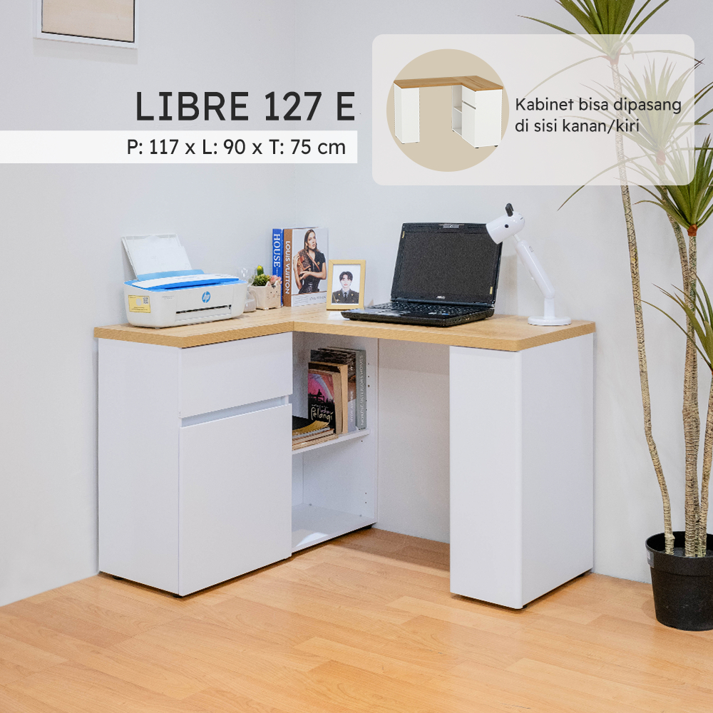 Melody Furniture - Meja Kerja Sudut Meja Belajar Tipe L Minimalis Modern - LIBRE 127