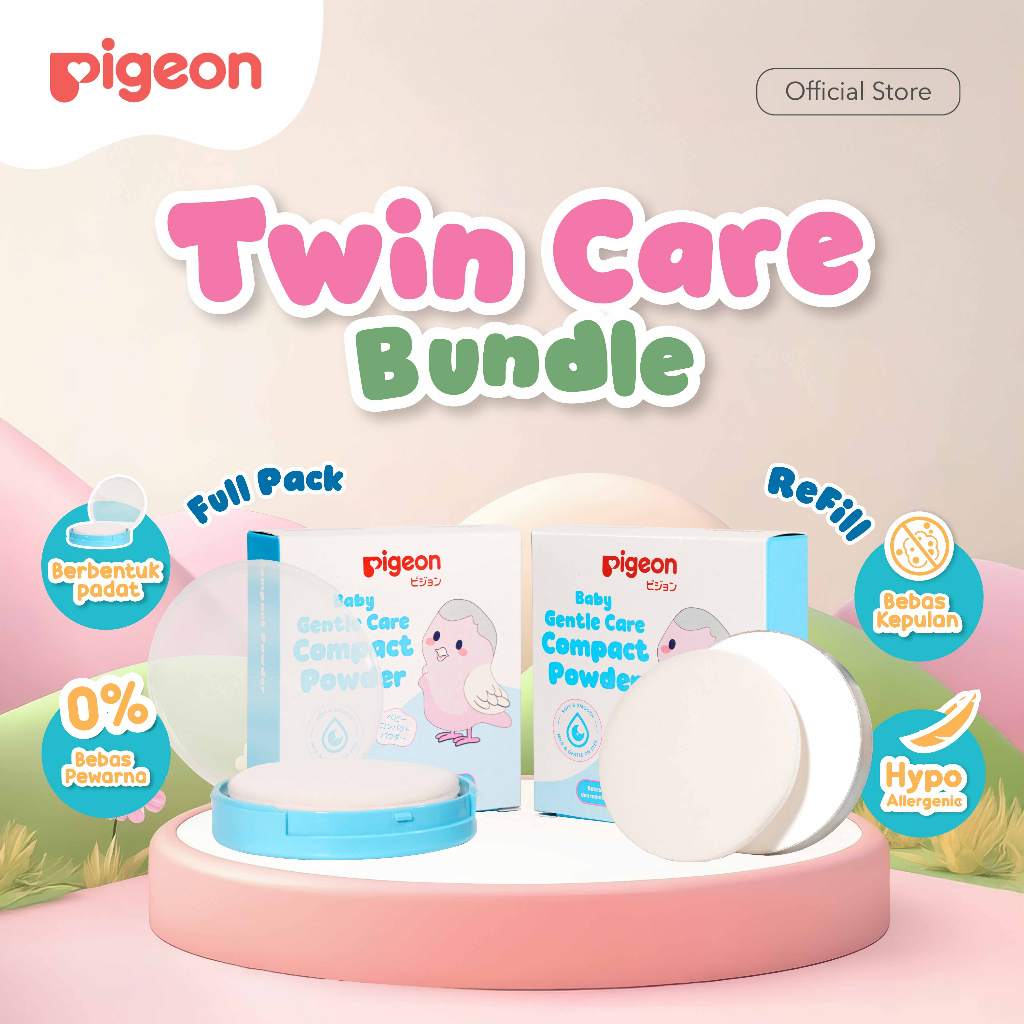 Paket PIGEON Baby Powder Cake Chamomile 45Gr+Refill| Baby Powder Compact | Bedak Padat Bayi | Minim 