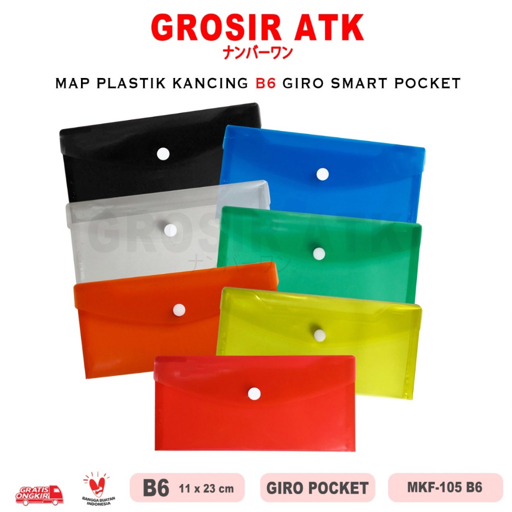 GROSIR ATK-MAP KANCING 1 FIT UKURAN B6 GIRO TRANSPARAN WARNA MAP PLASTIK BAHAN TEBAL