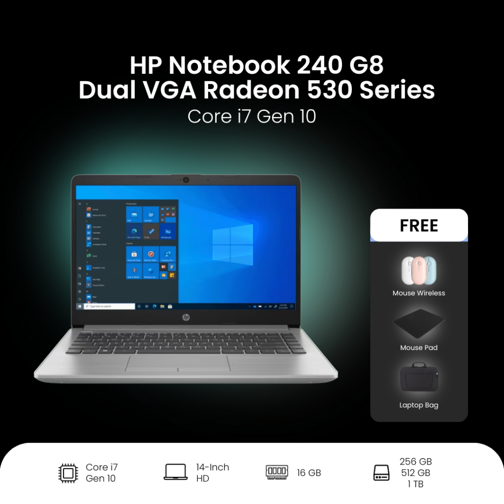 HP Notebook 240 G8 | Core I7 Gen 10 1065G7 | Dual VGA Radeon 620 Series