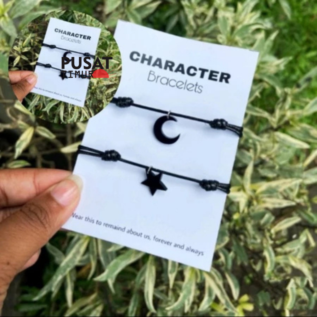 Gelang Couple Venus Bulan Bintang Hitam Penuh Tali Korea Waterproof | PUSAT TIMUR