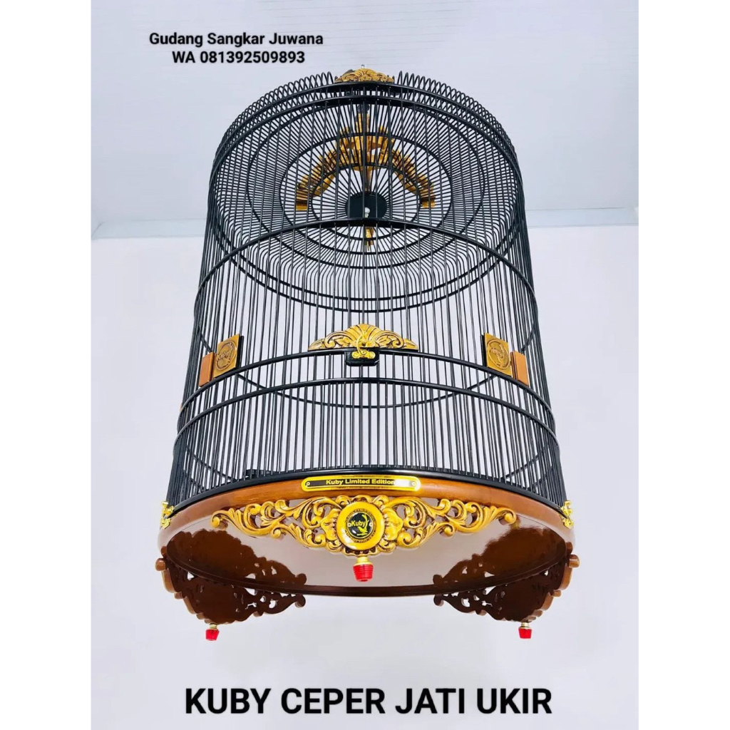 Sangkar Murai KUBY Jati Ukir Model Ceper No.2 Diameter 58 cm + Fullset Kerodong + Free Pallet Kayu