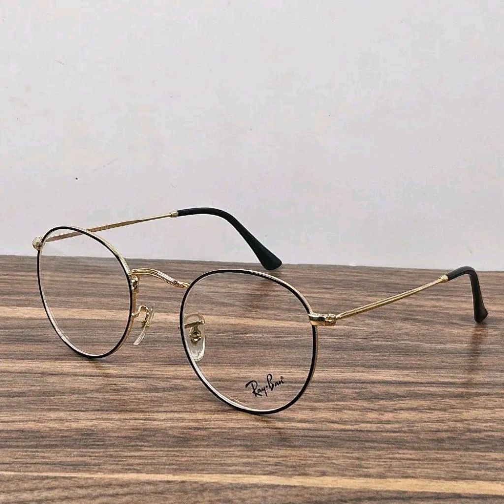 frame kacamata pria wanita bulat 3447V hitam gold bisa lensa minus cylinder blueray photocromic blue