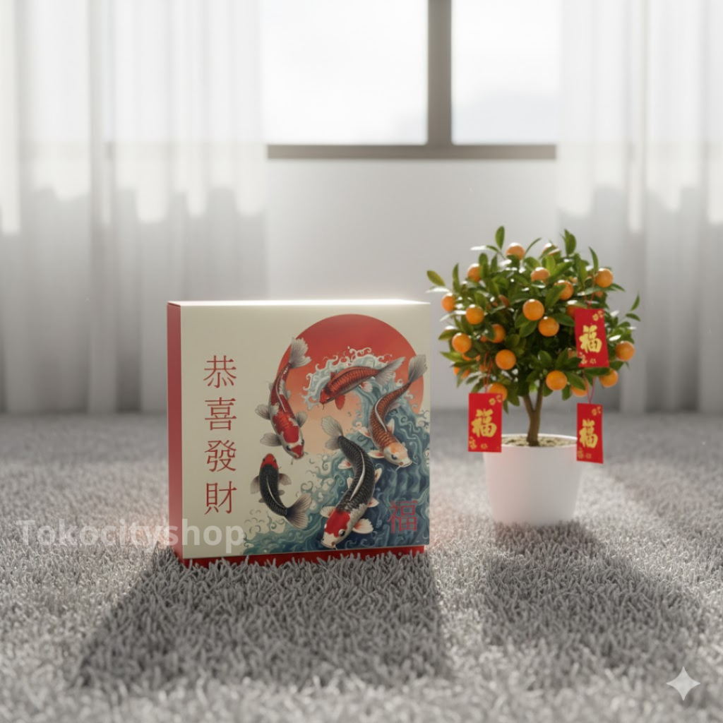 Box Imlek Koi - Hampers Giftbox - Box Imlek CNY (22x22x8)